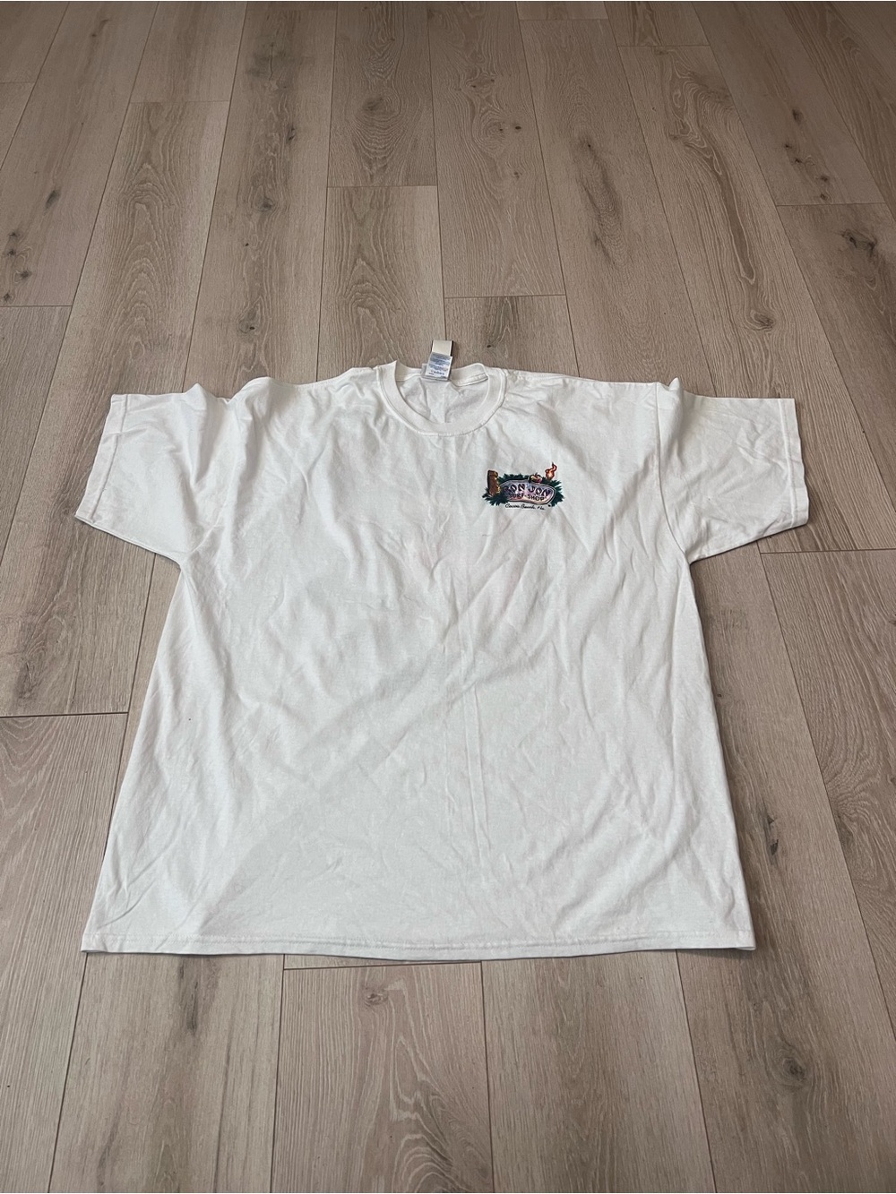Ron Jon White Short Sleeve Tee with Small Multicolor Chest Graphic
